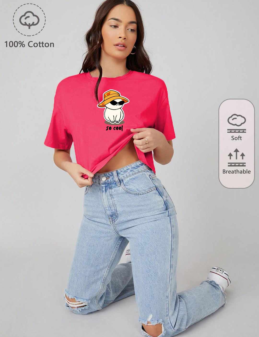KOTTY Printed Women Round Neck Pink T-Shirt 