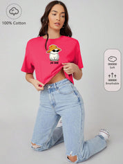 KOTTY Printed Women Round Neck Pink T-Shirt 