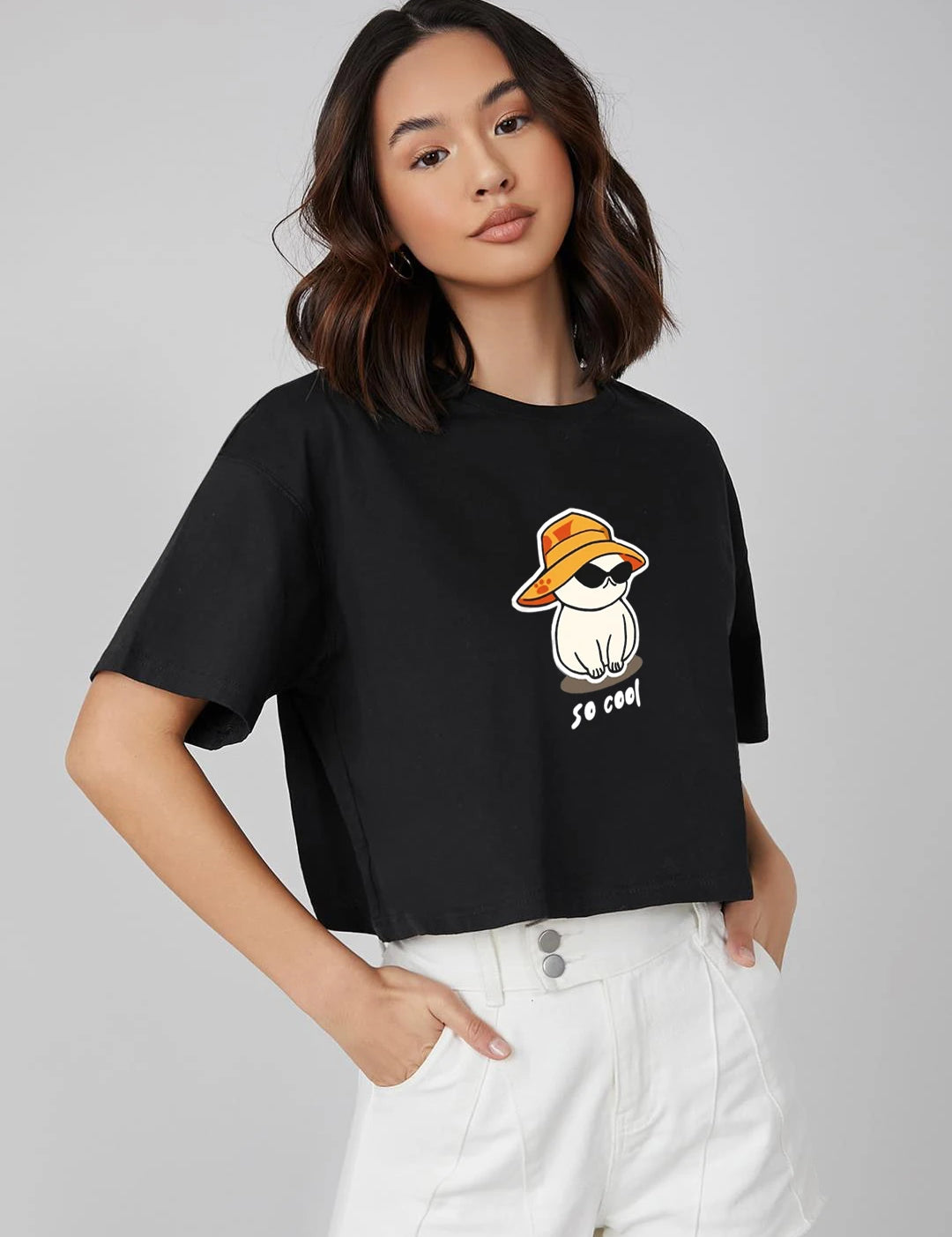 KOTTY Printed Women Round Neck Black T-Shirt 