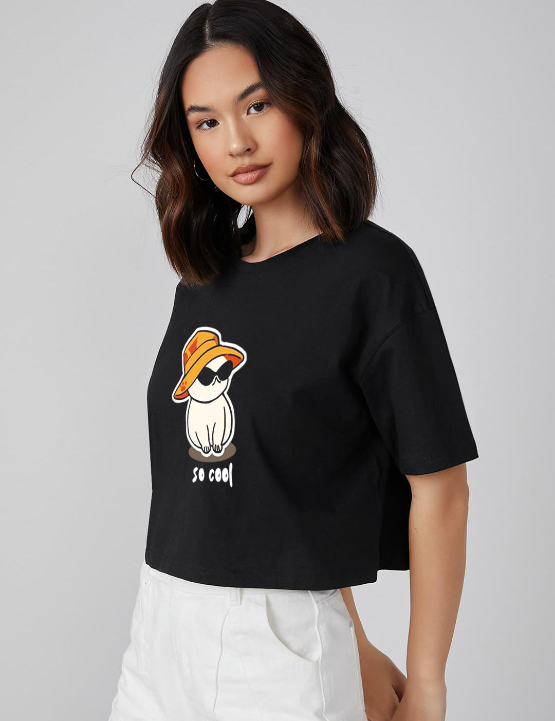 KOTTY Printed Women Round Neck Black T-Shirt 