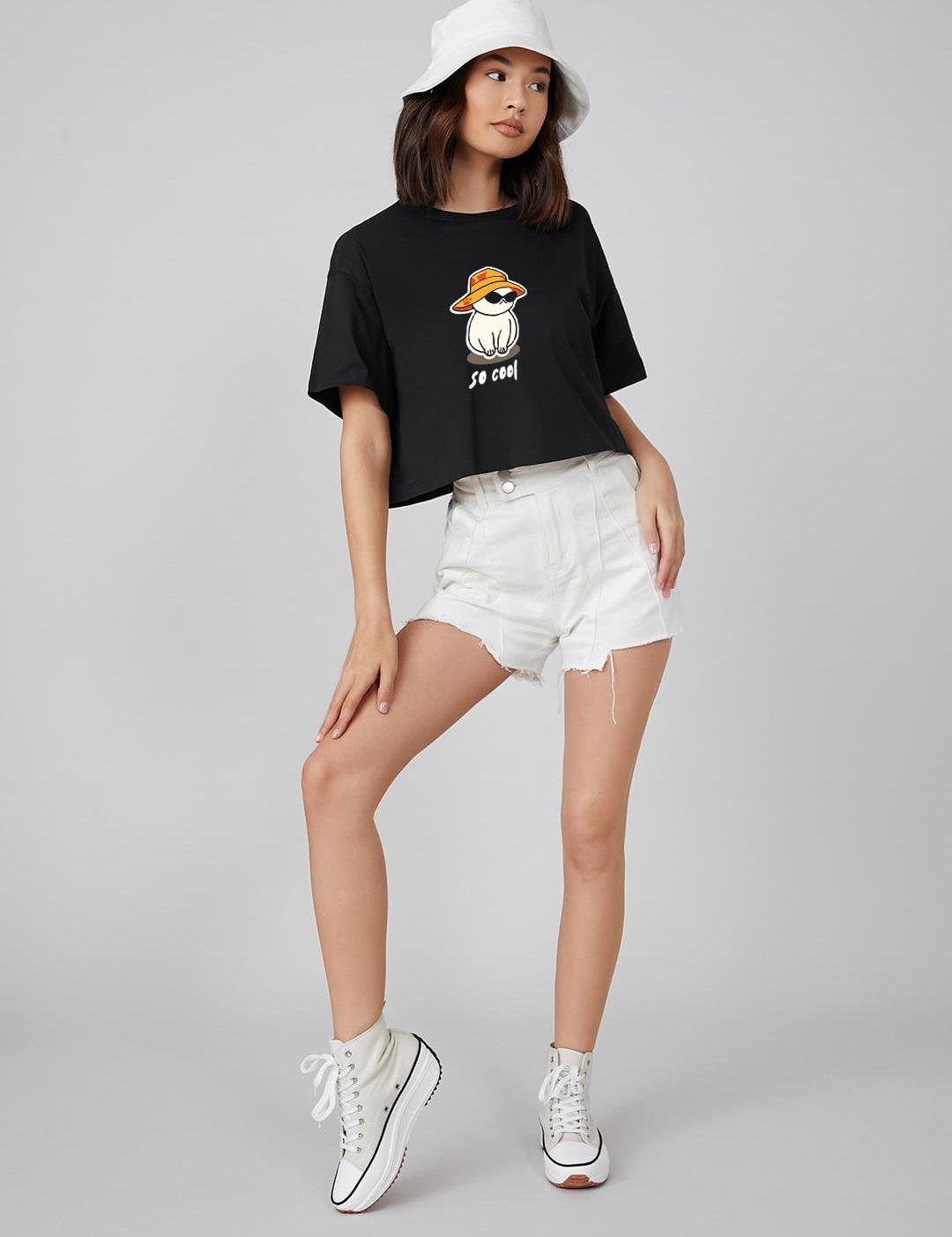 KOTTY Printed Women Round Neck Black T-Shirt 