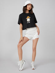 KOTTY Printed Women Round Neck Black T-Shirt 