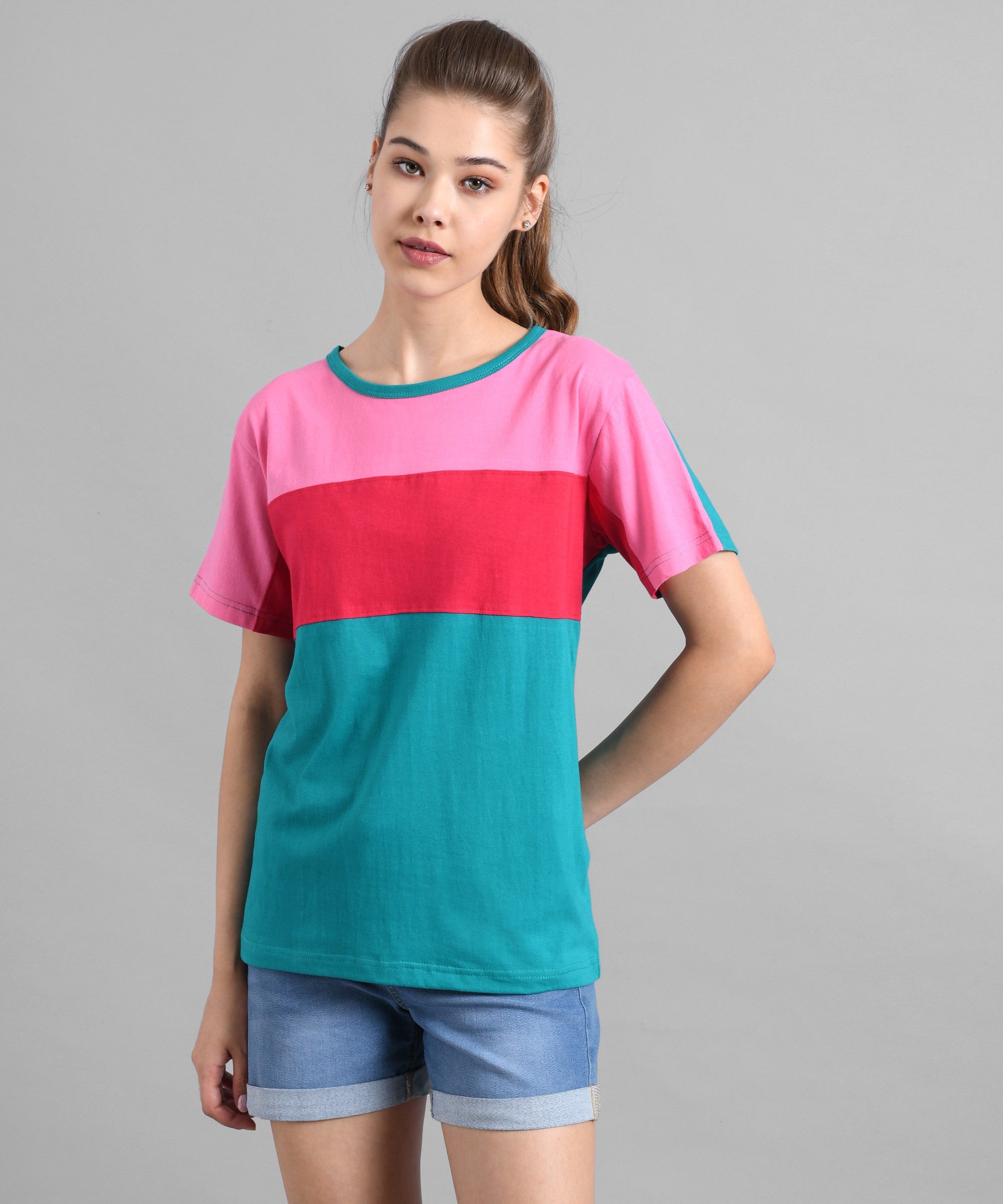 KOTTY Colorblock Women Round Neck Multicolor T-Shirt 