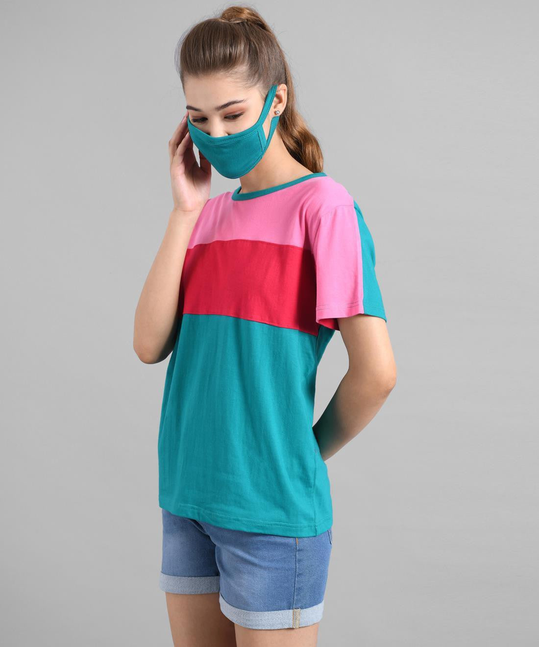KOTTY Colorblock Women Round Neck Multicolor T-Shirt 