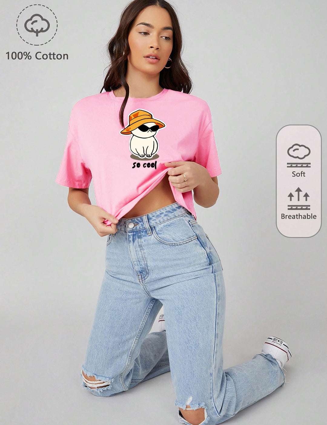 KOTTY Printed Women Round Neck Pink T-Shirt 