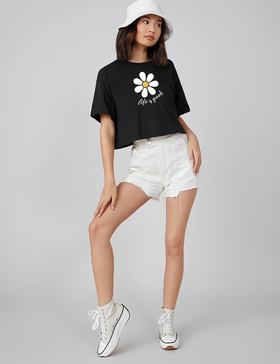 KOTTY Printed Women Round Neck Black T-Shirt 
