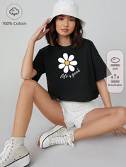 KOTTY Printed Women Round Neck Black T-Shirt 