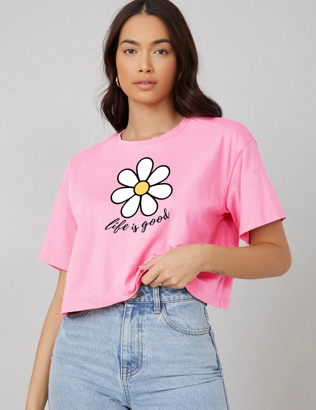 KOTTY Printed Women Round Neck Pink T-Shirt 