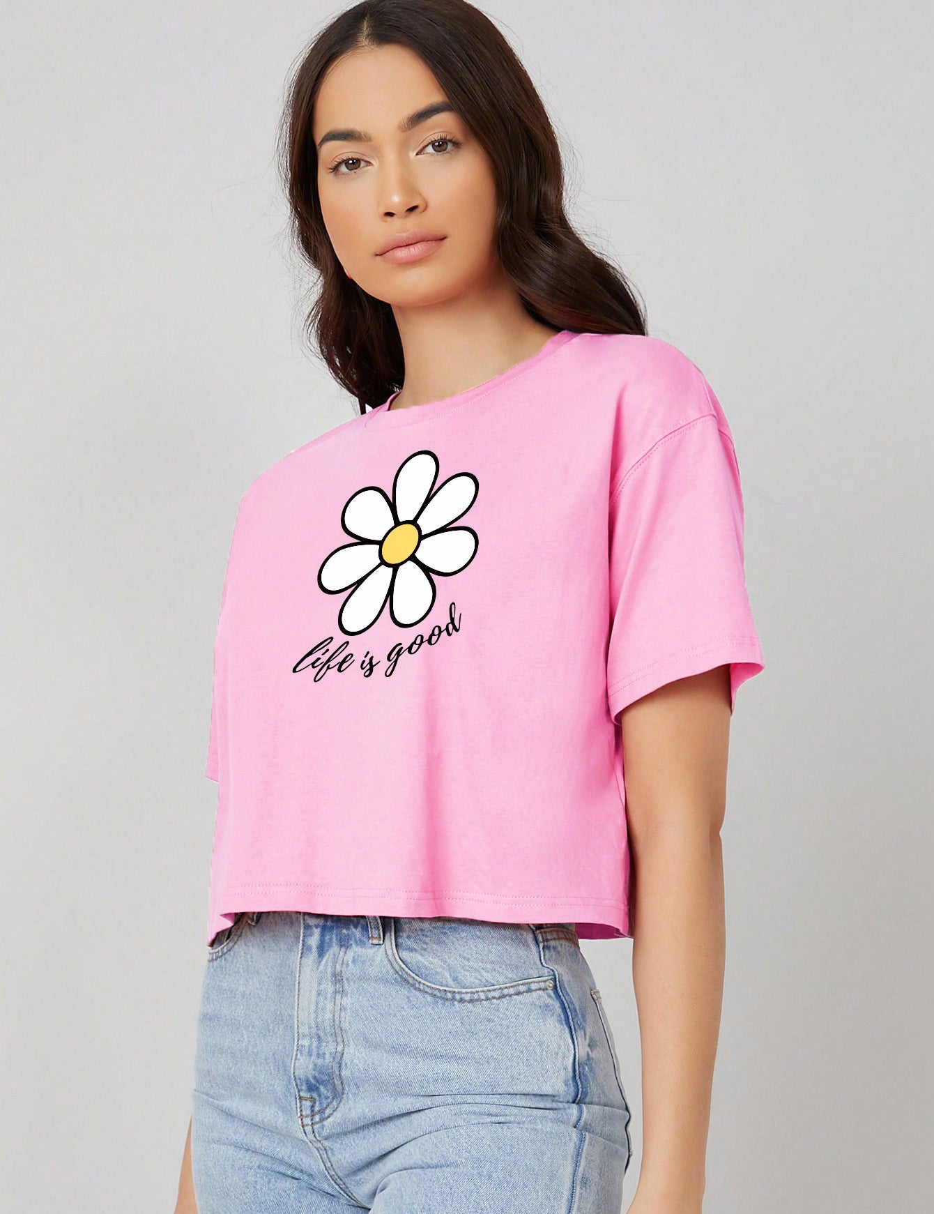 KOTTY Printed Women Round Neck Pink T-Shirt 
