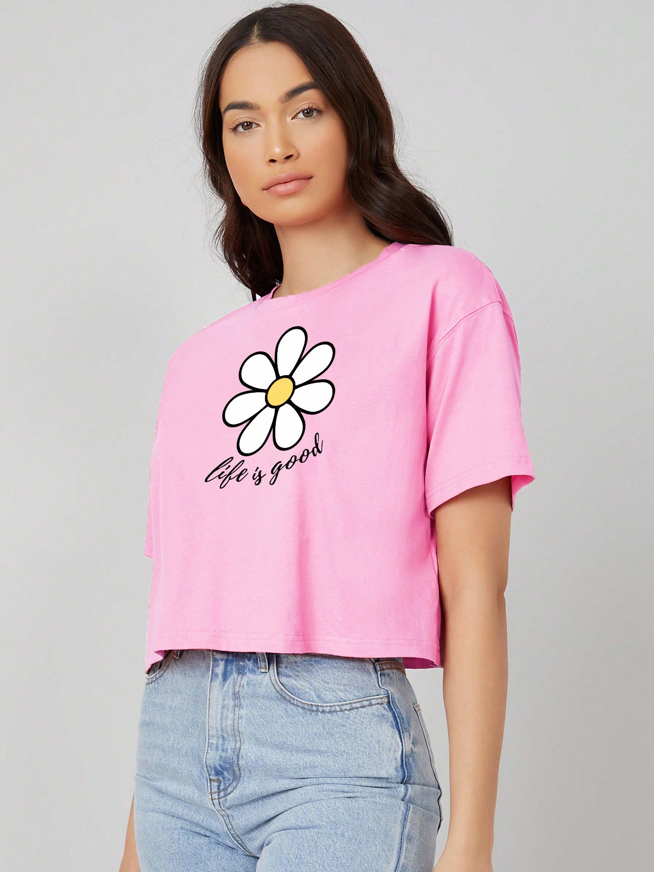 KOTTY Printed Women Round Neck Pink T-Shirt 