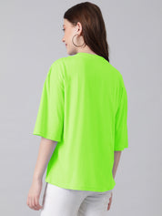 KOTTY Printed Women Round Neck Green T-Shirt 