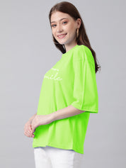 KOTTY Printed Women Round Neck Green T-Shirt 