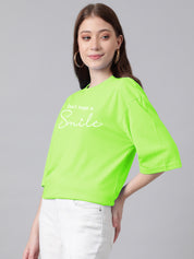 KOTTY Printed Women Round Neck Green T-Shirt 