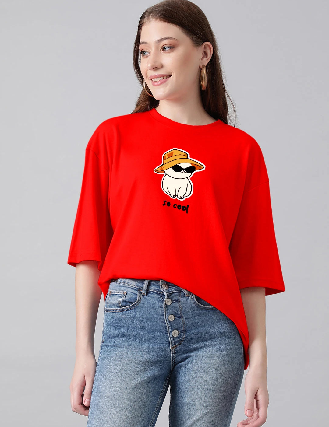 KOTTY Printed Women Round Neck Red T-Shirt 