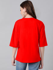 KOTTY Printed Women Round Neck Red T-Shirt 