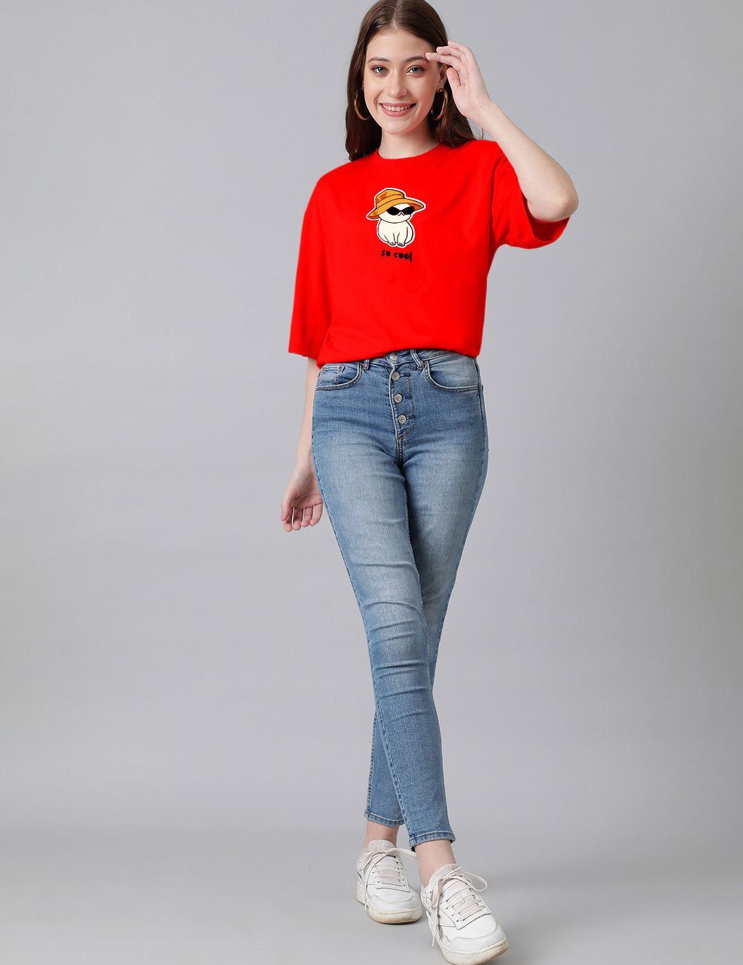 KOTTY Printed Women Round Neck Red T-Shirt 