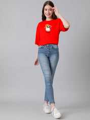 KOTTY Printed Women Round Neck Red T-Shirt 
