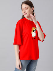 KOTTY Printed Women Round Neck Red T-Shirt 