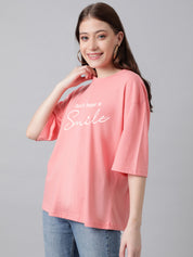KOTTY Printed Women Round Neck Pink T-Shirt 