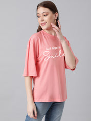 KOTTY Printed Women Round Neck Pink T-Shirt 