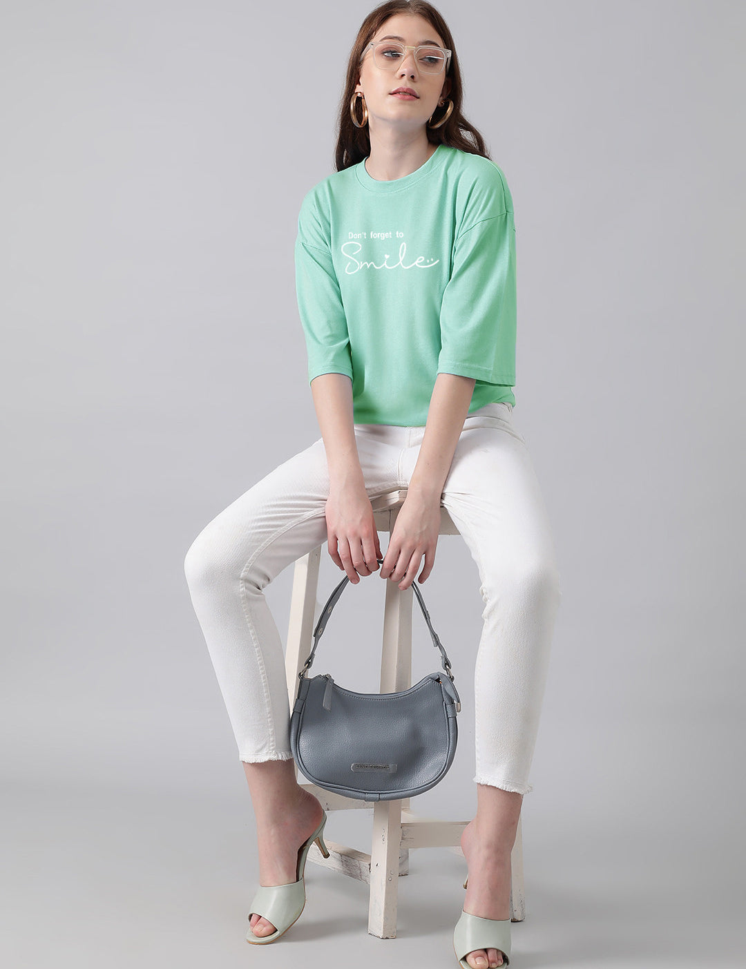 KOTTY Printed Women Round Neck Green T-Shirt 