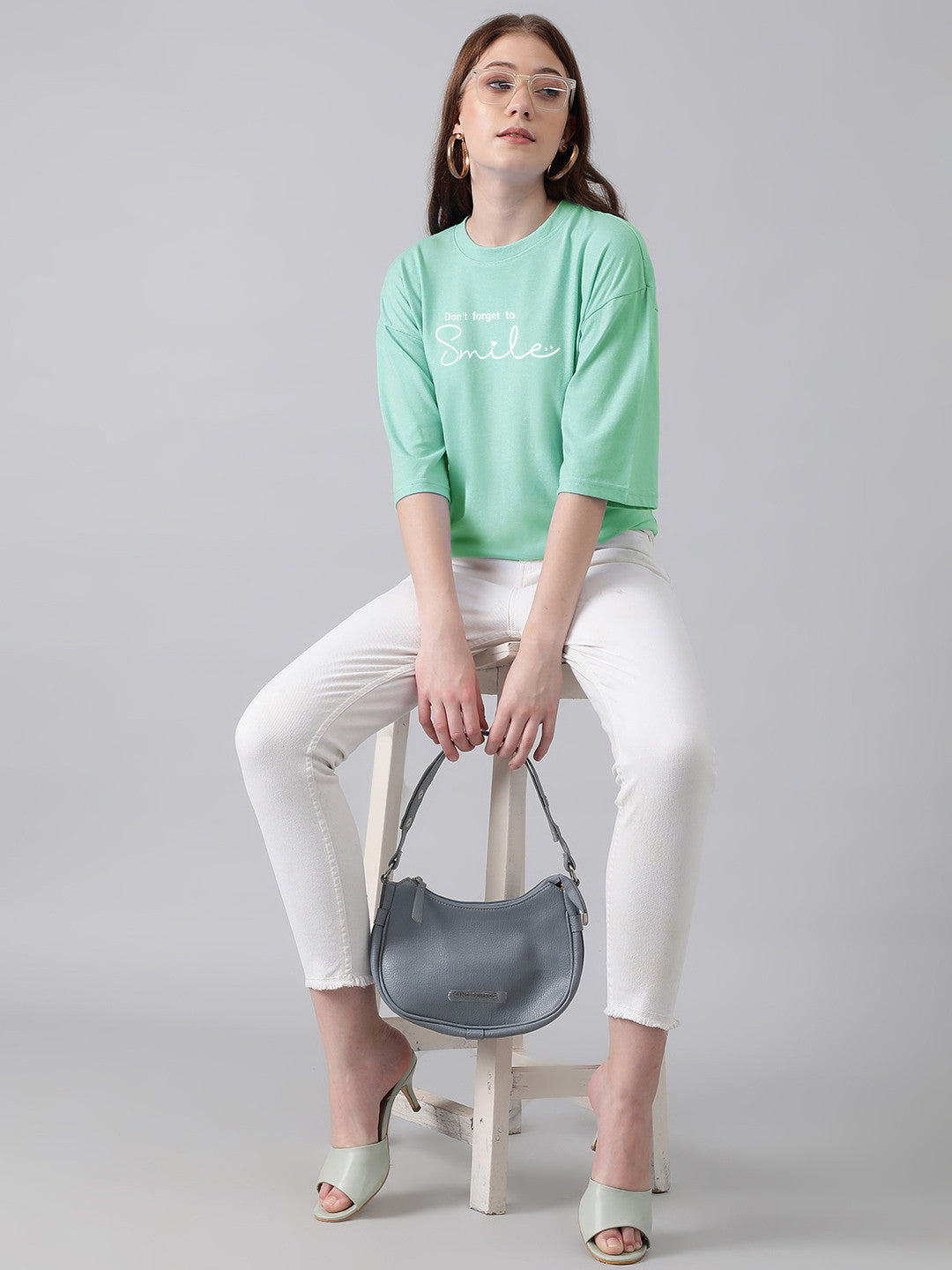 KOTTY Printed Women Round Neck Green T-Shirt 