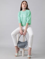 KOTTY Printed Women Round Neck Green T-Shirt 
