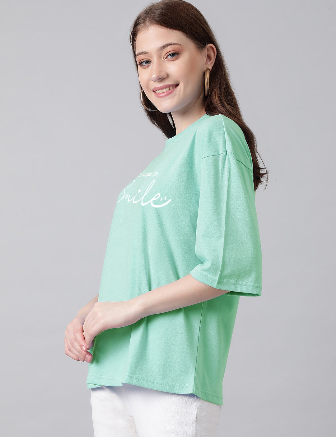 KOTTY Printed Women Round Neck Green T-Shirt 