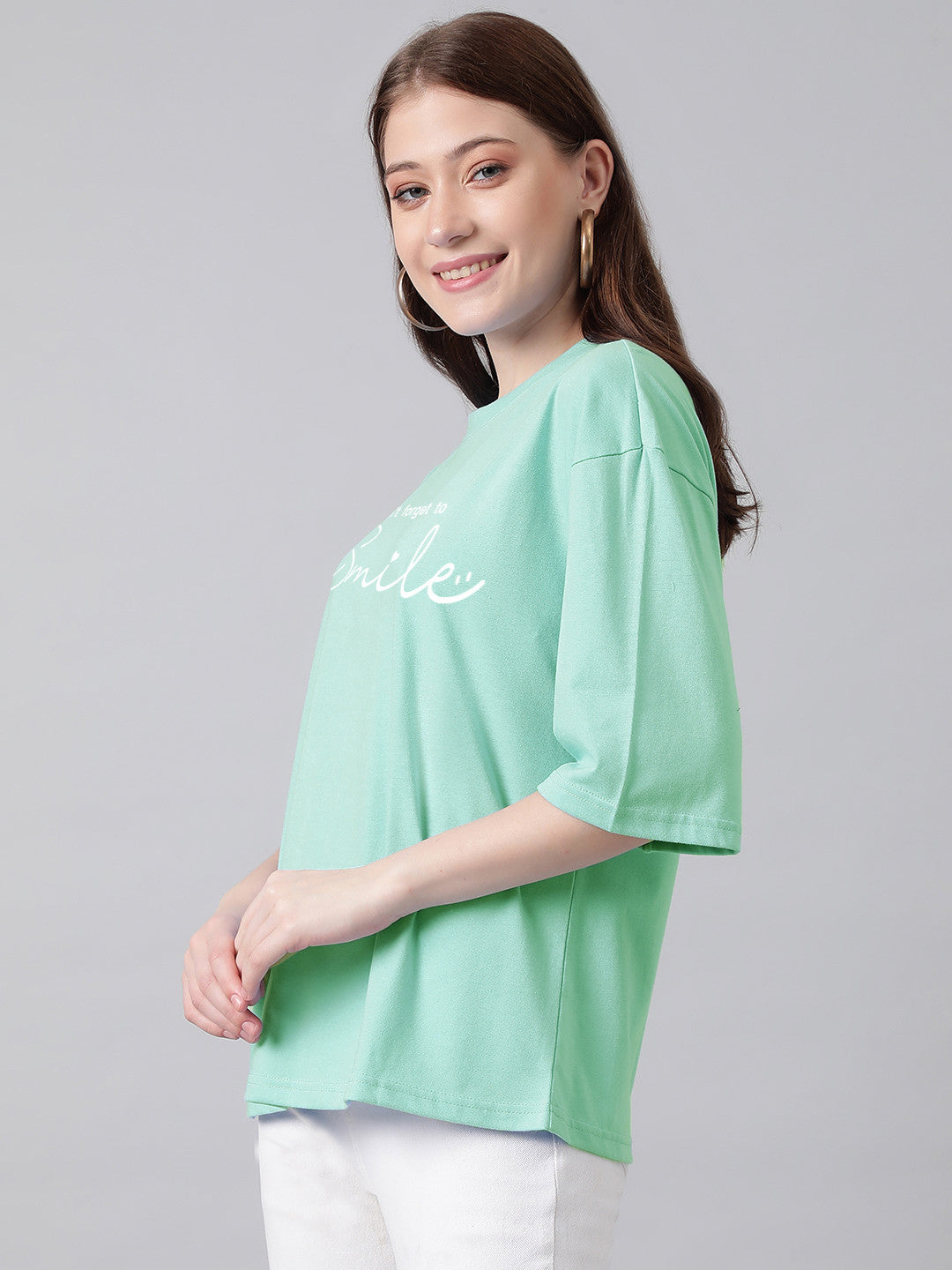 KOTTY Printed Women Round Neck Green T-Shirt 