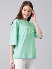 KOTTY Printed Women Round Neck Green T-Shirt 