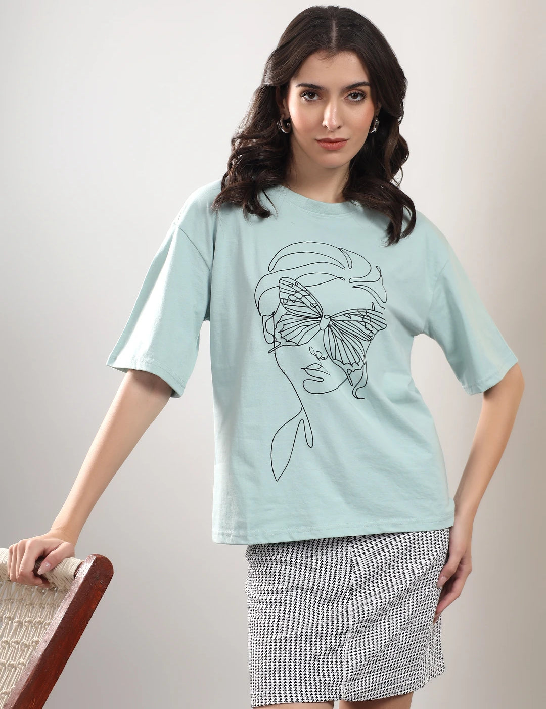 KOTTY Printed Women Round Neck Blue T-Shirt 