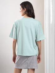 KOTTY Printed Women Round Neck Blue T-Shirt 