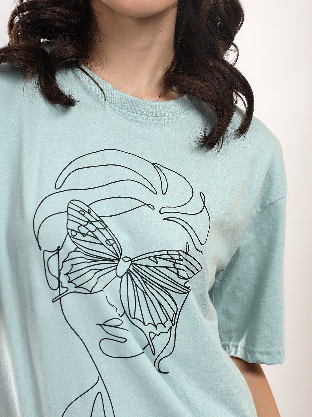 KOTTY Printed Women Round Neck Blue T-Shirt 