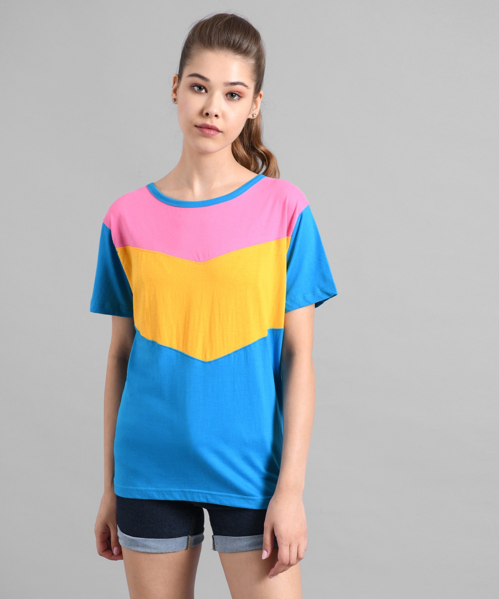 KOTTY Colorblock Women Round Neck Multicolor T-Shirt 