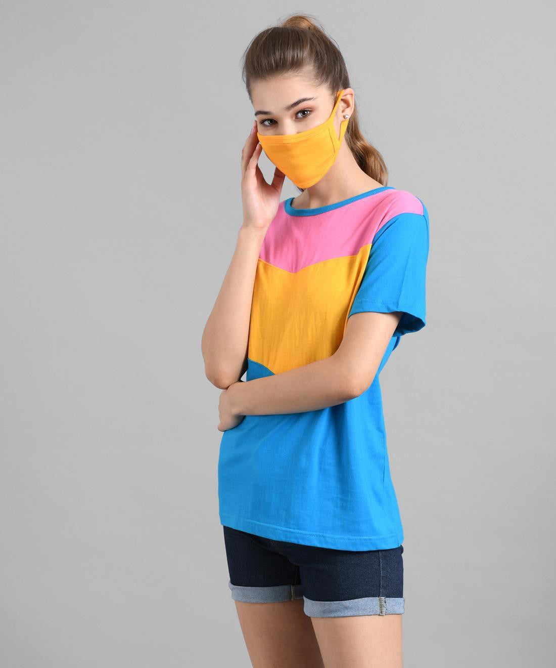 KOTTY Colorblock Women Round Neck Multicolor T-Shirt 