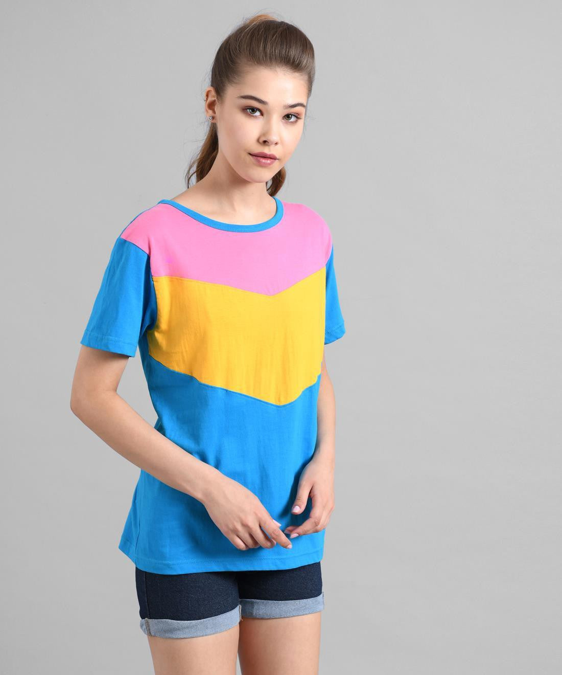 KOTTY Colorblock Women Round Neck Multicolor T-Shirt 