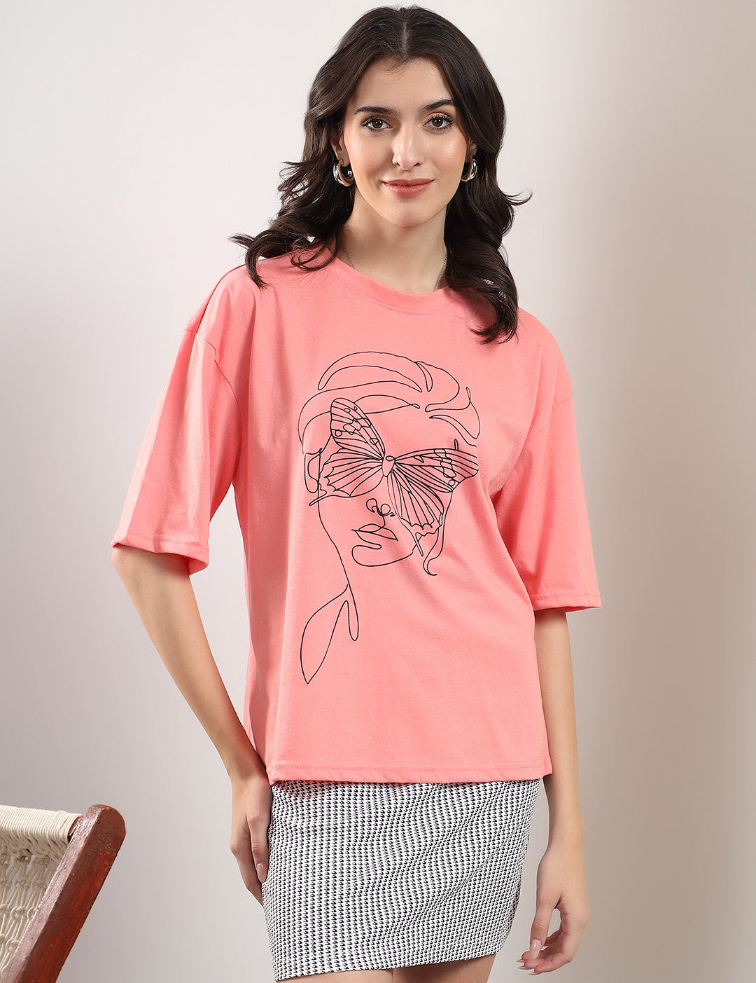 KOTTY Printed Women Round Neck Pink T-Shirt 