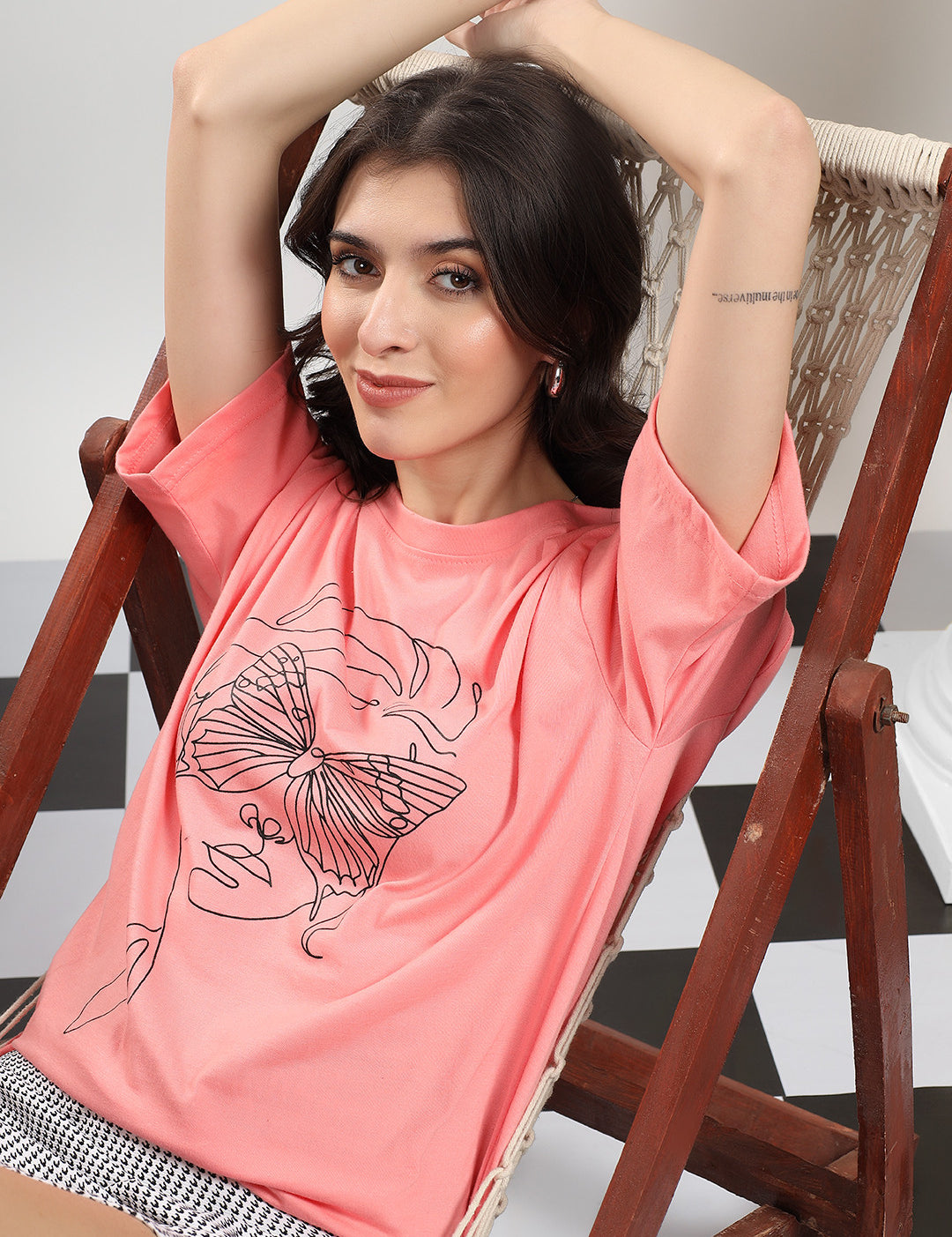 KOTTY Printed Women Round Neck Pink T-Shirt 