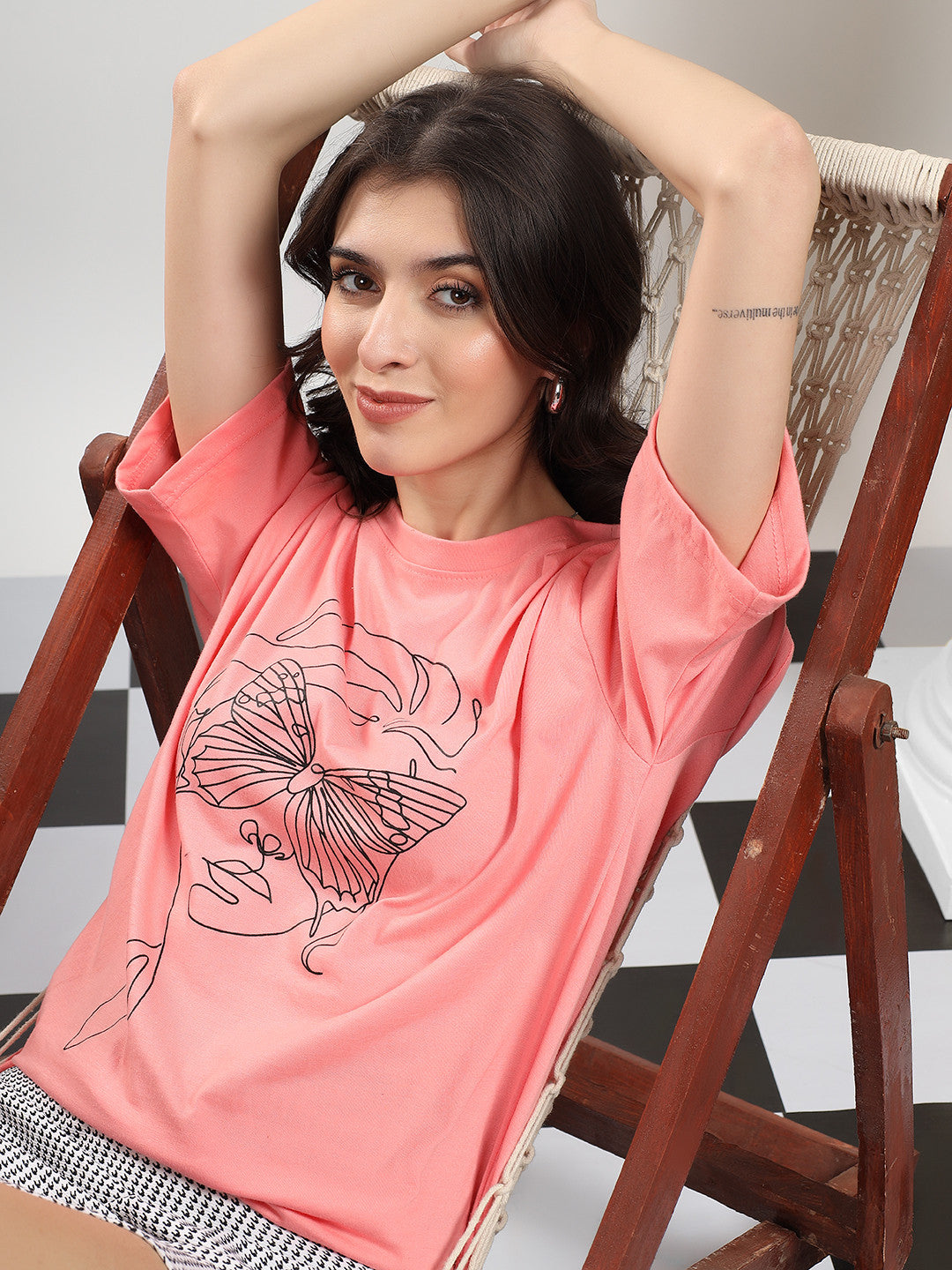 KOTTY Printed Women Round Neck Pink T-Shirt 