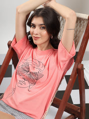 KOTTY Printed Women Round Neck Pink T-Shirt 