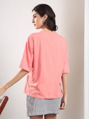 KOTTY Printed Women Round Neck Pink T-Shirt 
