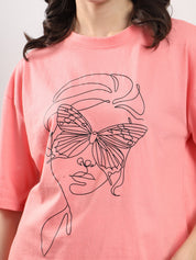 KOTTY Printed Women Round Neck Pink T-Shirt 