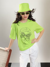 KOTTY Printed Women Round Neck Green T-Shirt 