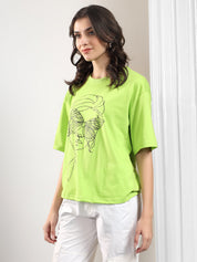 KOTTY Printed Women Round Neck Green T-Shirt 