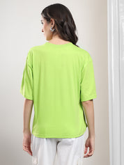 KOTTY Printed Women Round Neck Green T-Shirt 