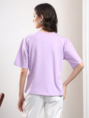 KOTTY Printed Women Round Neck Purple T-Shirt 