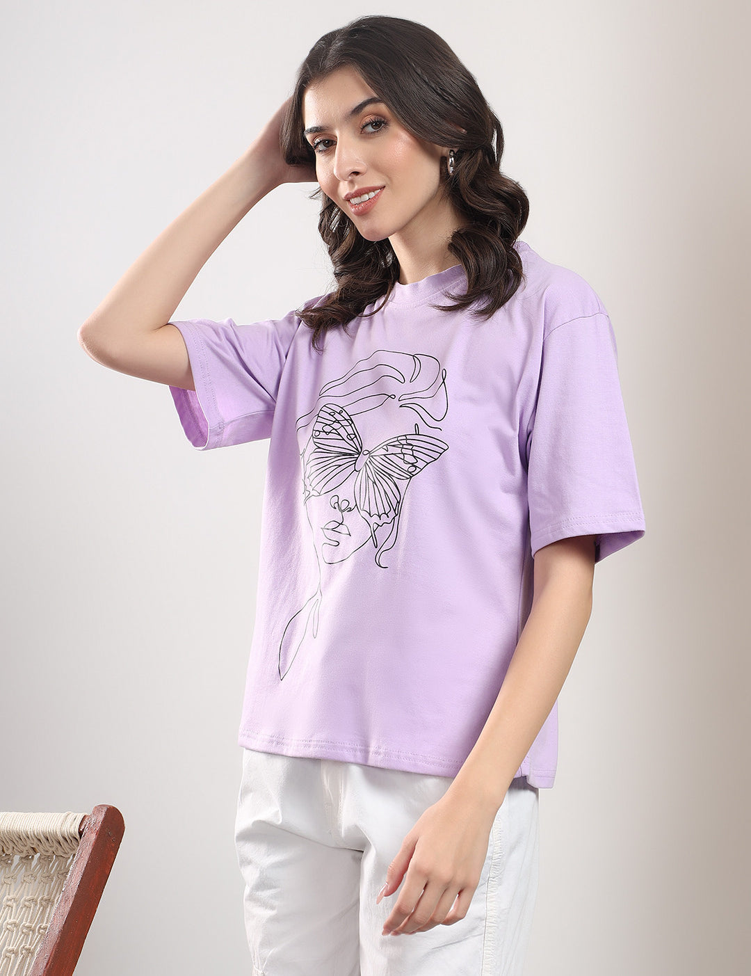 KOTTY Printed Women Round Neck Purple T-Shirt 