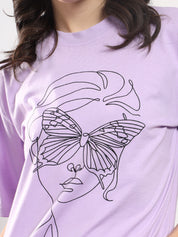 KOTTY Printed Women Round Neck Purple T-Shirt 
