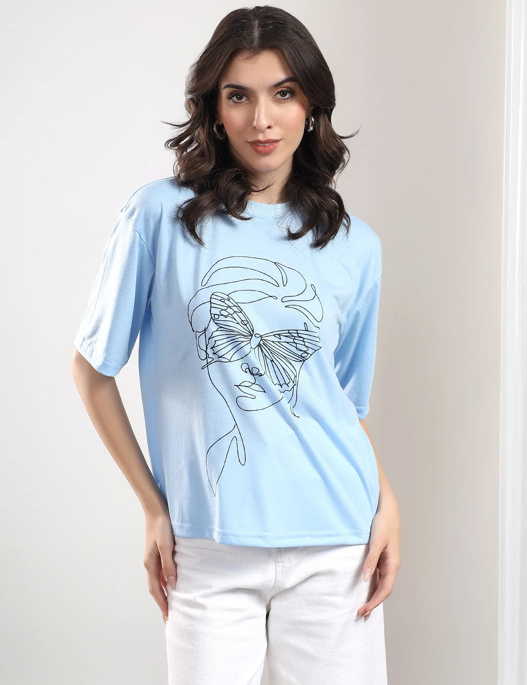 KOTTY Printed Women Round Neck Blue T-Shirt 