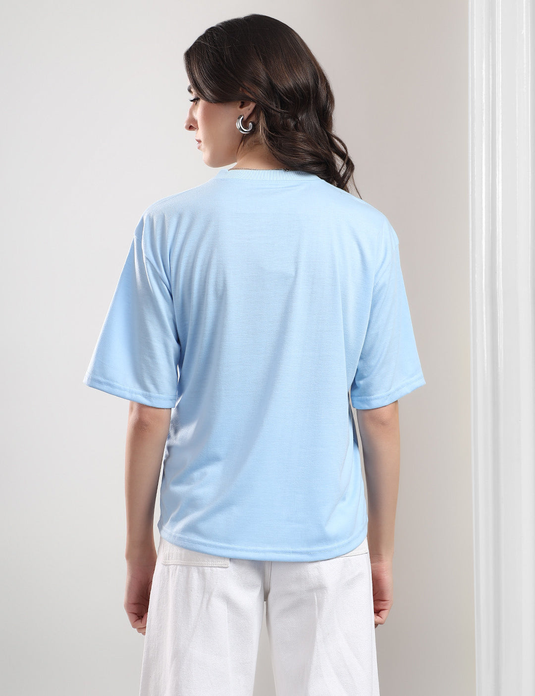 KOTTY Printed Women Round Neck Blue T-Shirt 